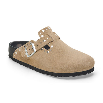 Boston Exquisite Rivets Taupe Suede Leather